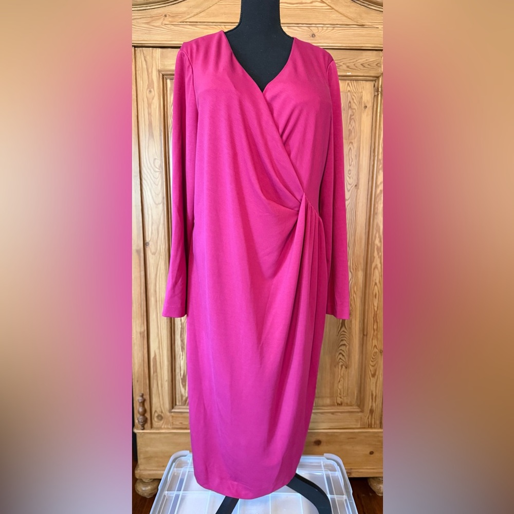 Lafayette 148 Pink long sleeve Amaryllis pleated dress 2x